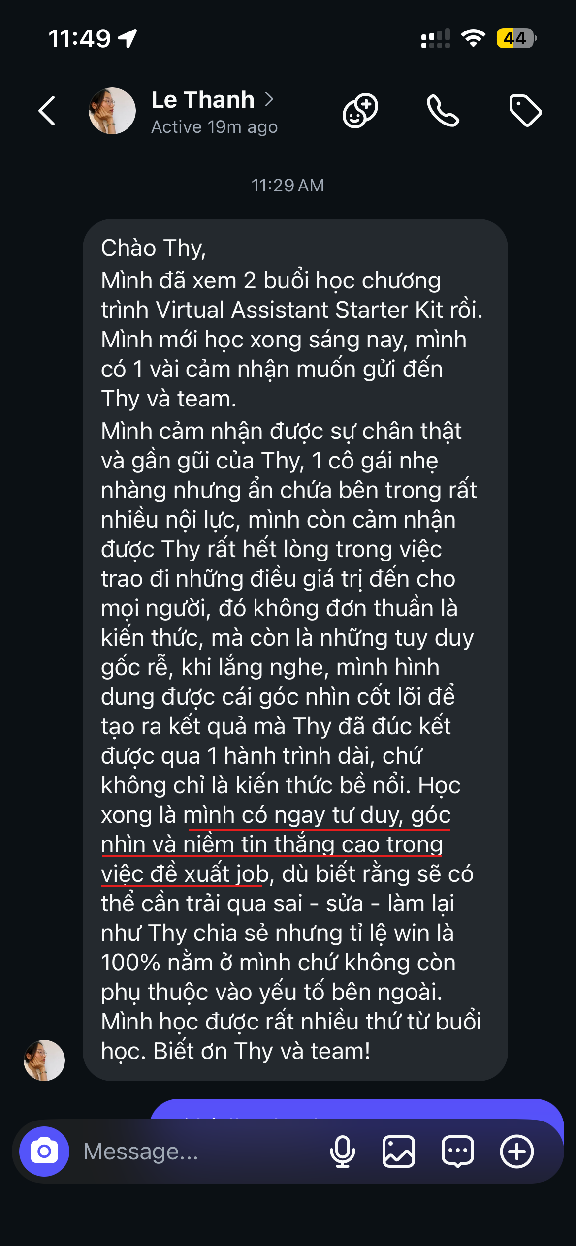 Phản hồi học viên Lê Thanh